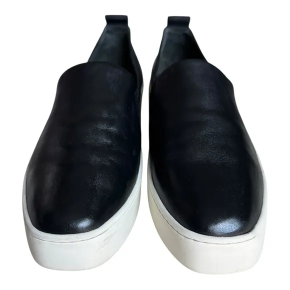 Vince Blair Slip-On Platform Sneakers - Black Leather - Size 9.5