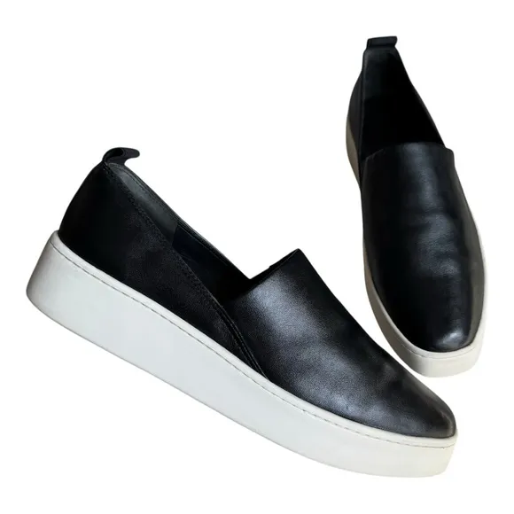 Vince Blair Slip-On Platform Sneakers - Black Leather - Size 9.5