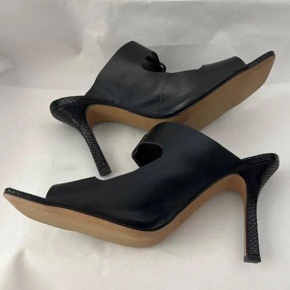 Vince Camuto Black Leather Heeled Sandals Babenet Buckle Heels Women Size 12M