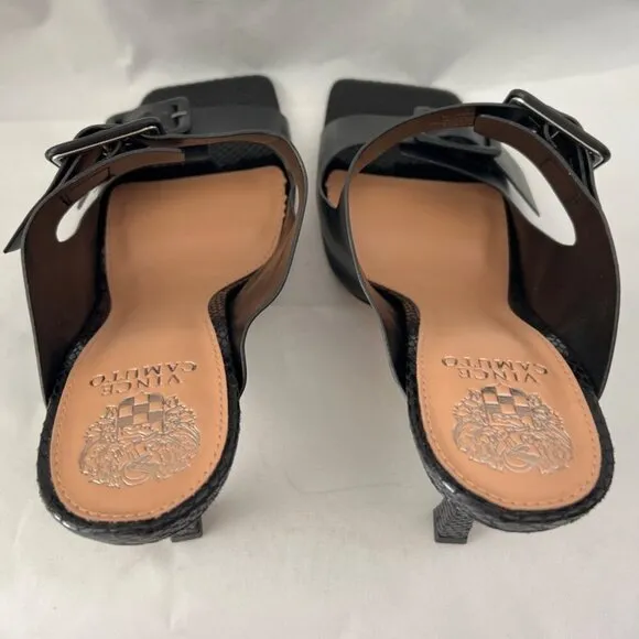 Vince Camuto Black Leather Heeled Sandals Babenet Buckle Heels Women Size 12M