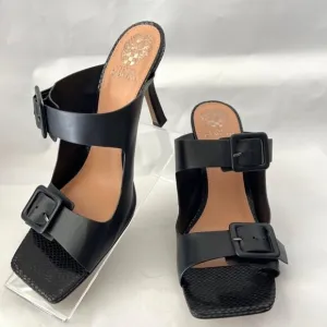 Vince Camuto Black Leather Heeled Sandals Babenet Buckle Heels Women Size 12M