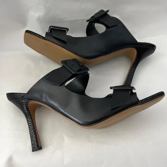 Vince Camuto Black Leather Heeled Sandals Babenet Buckle Heels Women Size 12M