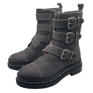 Vince Camuto Bobette Motto Bike Combat Studded Rhinestone Boots Size 6.5