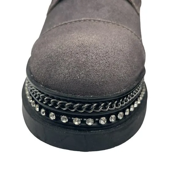 Vince Camuto Bobette Motto Bike Combat Studded Rhinestone Boots Size 6.5