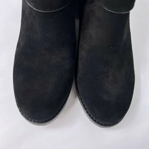 Vince Camuto Webey Black Suede Gold Buckles Straps Block Heel Pull On Boots 8 M