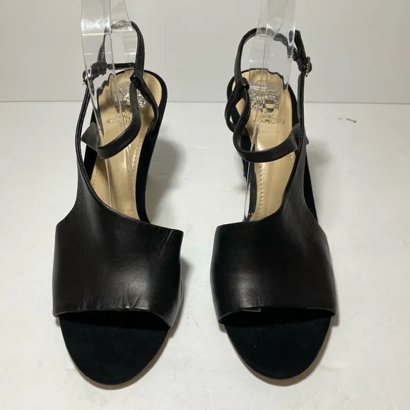 VINCE CAMUTO Women's Razanya Dress Black Leather Heeled Sandals Size 9