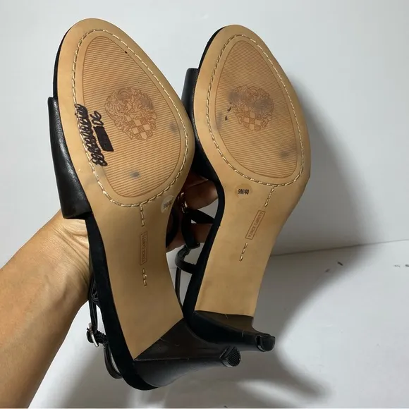 VINCE CAMUTO Women's Razanya Dress Black Leather Heeled Sandals Size 9
