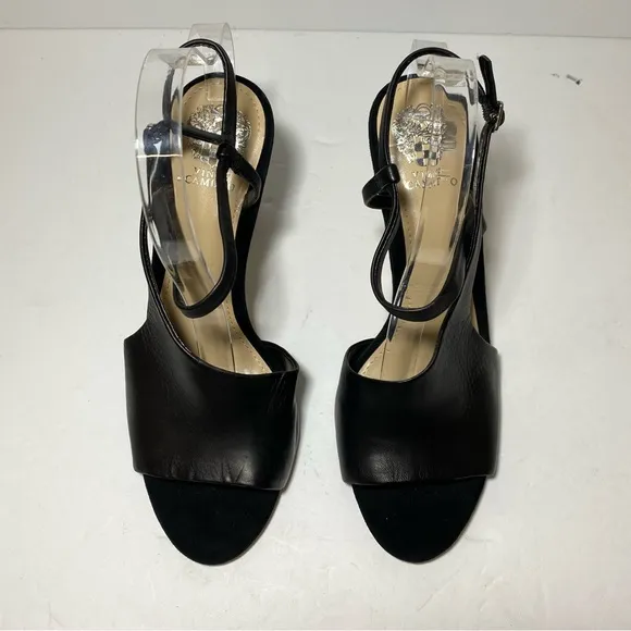 VINCE CAMUTO Women's Razanya Dress Black Leather Heeled Sandals Size 9