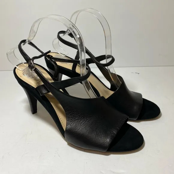 VINCE CAMUTO Women's Razanya Dress Black Leather Heeled Sandals Size 9