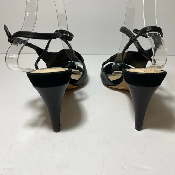 VINCE CAMUTO Women's Razanya Dress Black Leather Heeled Sandals Size 9
