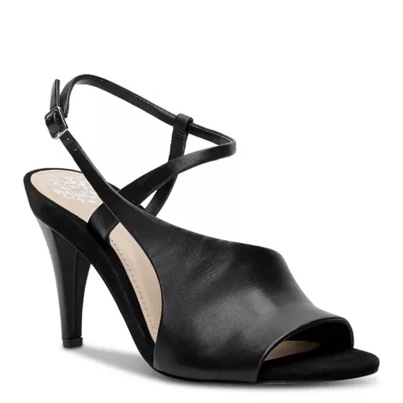 VINCE CAMUTO Women's Razanya Dress Black Leather Heeled Sandals Size 9