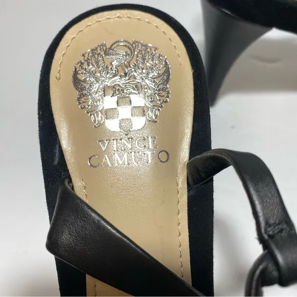 VINCE CAMUTO Women's Razanya Dress Black Leather Heeled Sandals Size 9
