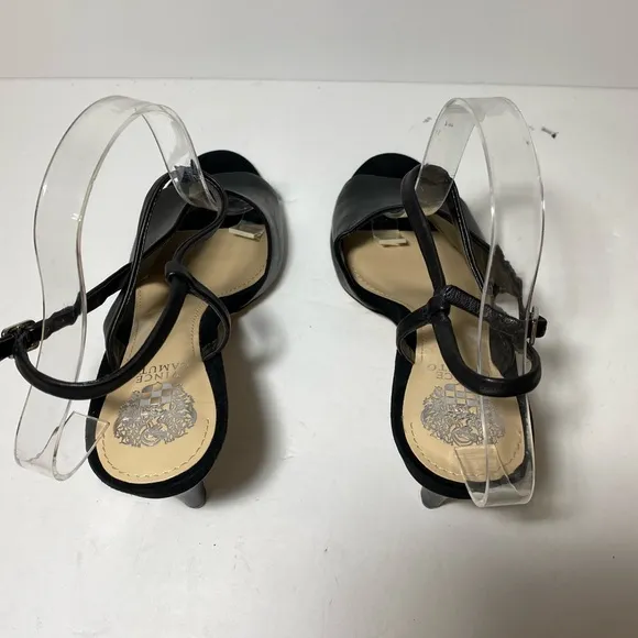 VINCE CAMUTO Women's Razanya Dress Black Leather Heeled Sandals Size 9