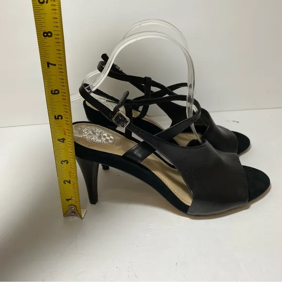 VINCE CAMUTO Women's Razanya Dress Black Leather Heeled Sandals Size 9