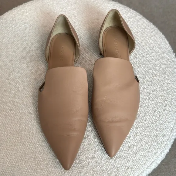 Vince Damris Calf Leather d’Orsay Pointed Toe Flats Nude 7.5