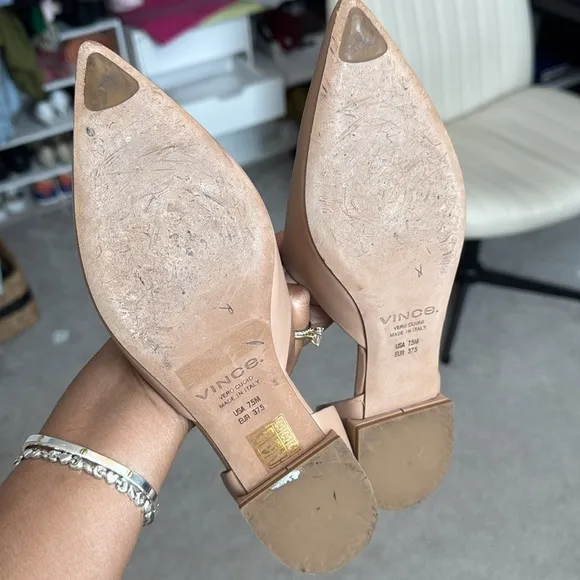 Vince Damris Calf Leather d’Orsay Pointed Toe Flats Nude 7.5
