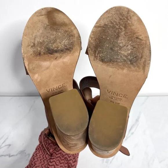 VINCE Haley Leather Two-Band Wooden Sandals