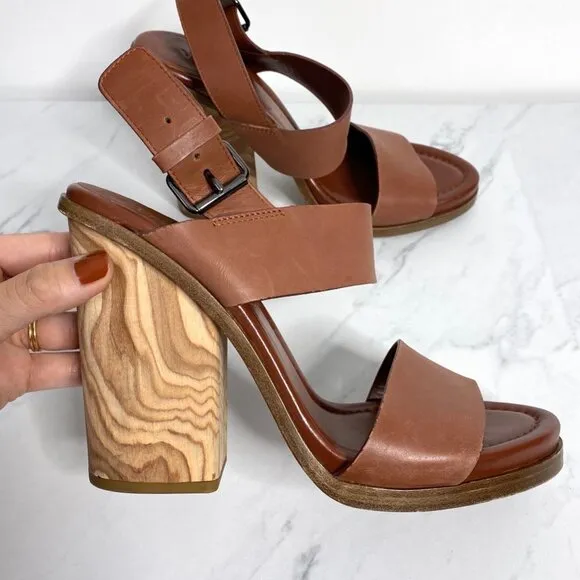 VINCE Haley Leather Two-Band Wooden Sandals