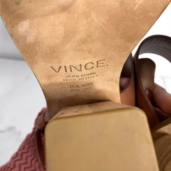 VINCE Haley Leather Two-Band Wooden Sandals