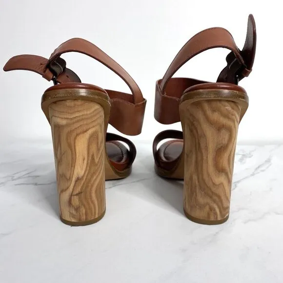 VINCE Haley Leather Two-Band Wooden Sandals