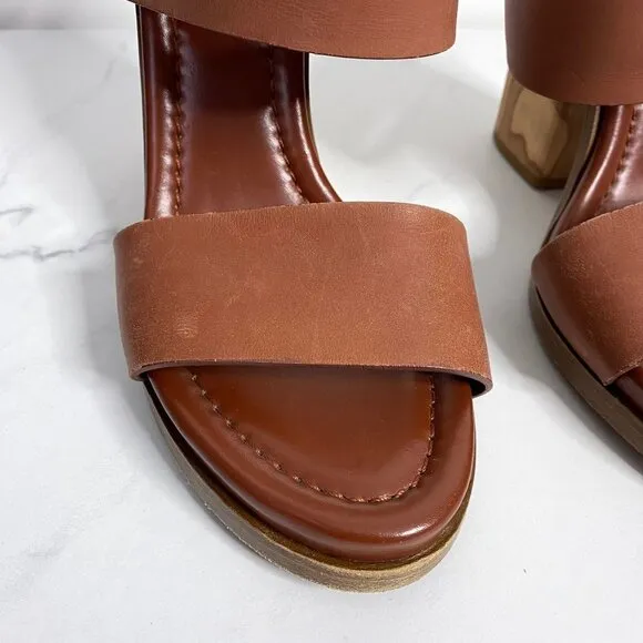 VINCE Haley Leather Two-Band Wooden Sandals