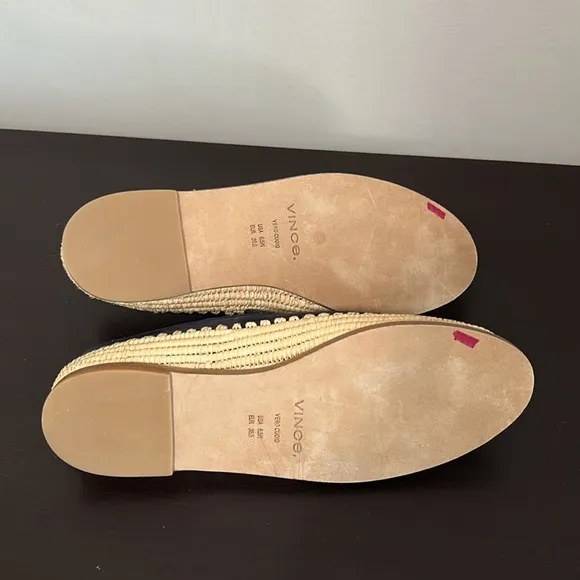 VINCE Jalen Suede Raffia Loafers Coastal Blue Slip On Round Toe Sz 6.5 NEW