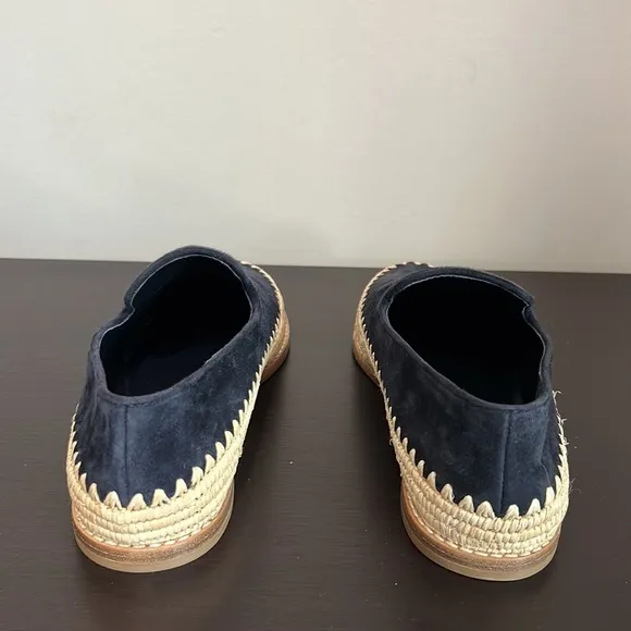 VINCE Jalen Suede Raffia Loafers Coastal Blue Slip On Round Toe Sz 6.5 NEW