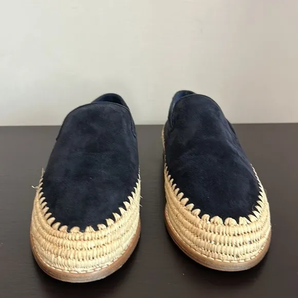 VINCE Jalen Suede Raffia Loafers Coastal Blue Slip On Round Toe Sz 6.5 NEW