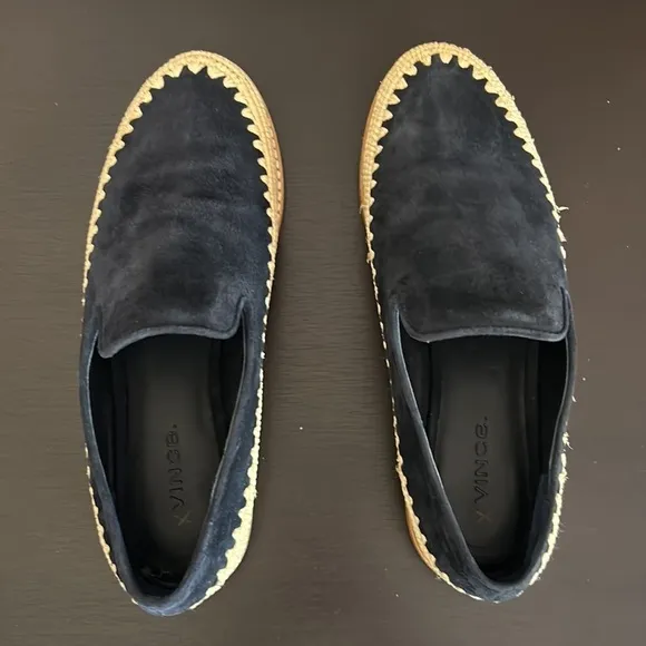 VINCE Jalen Suede Raffia Loafers Coastal Blue Slip On Round Toe Sz 6.5 NEW