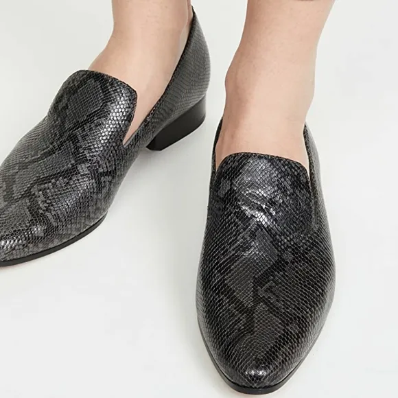 Vince Lela Snakeskin Embossed Leather Loafers