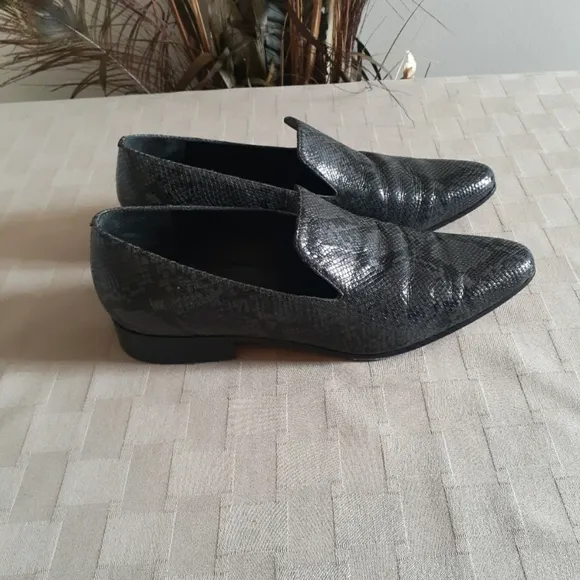 Vince Lela Snakeskin Embossed Leather Loafers