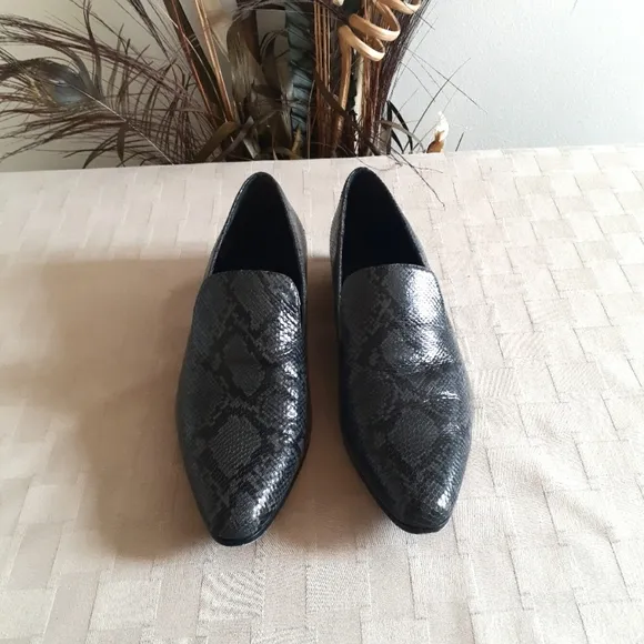 Vince Lela Snakeskin Embossed Leather Loafers