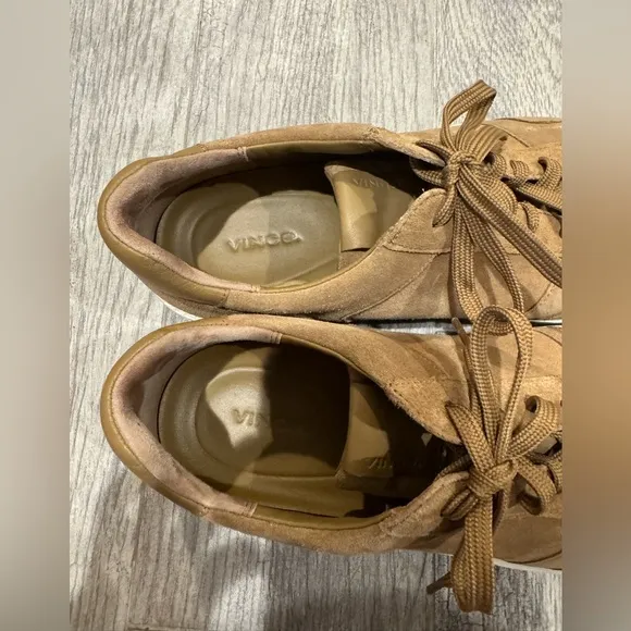 Vince Peyton camel suede leather lace up sneakers