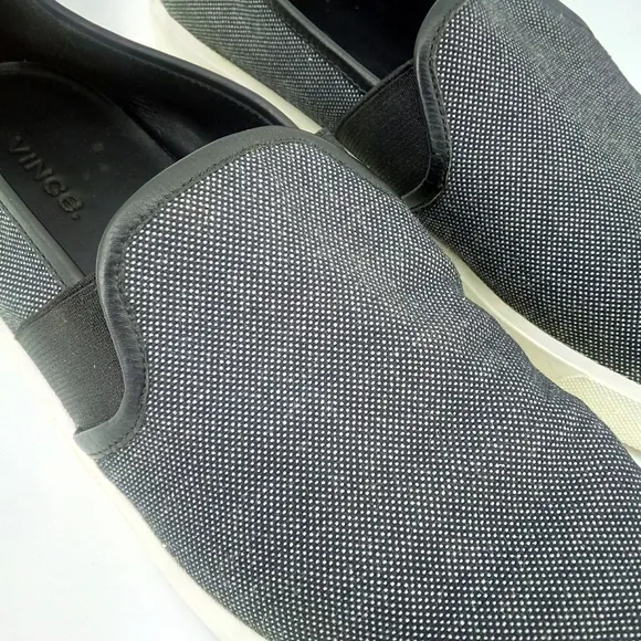 Vince Preston Leather Linen Cotton  Slip On Sneaker Dark Gray Black 9M