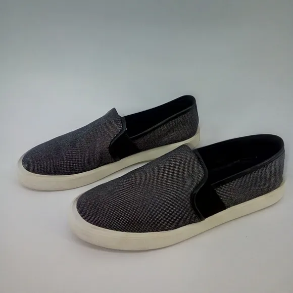 Vince Preston Leather Linen Cotton  Slip On Sneaker Dark Gray Black 9M