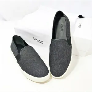 Vince Preston Leather Linen Cotton  Slip On Sneaker Dark Gray Black 9M