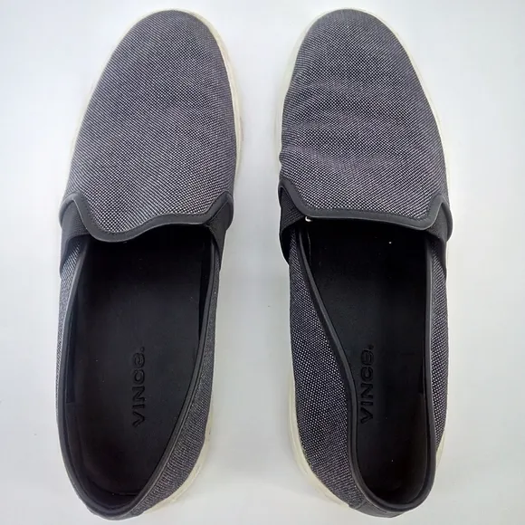Vince Preston Leather Linen Cotton  Slip On Sneaker Dark Gray Black 9M