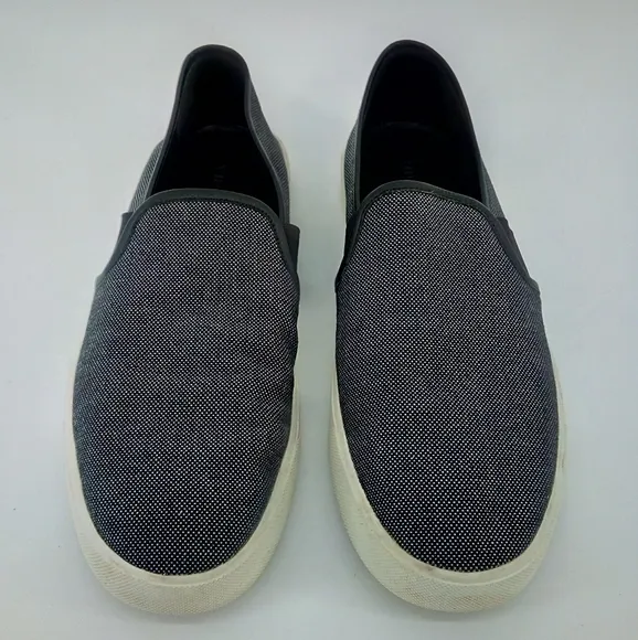 Vince Preston Leather Linen Cotton  Slip On Sneaker Dark Gray Black 9M