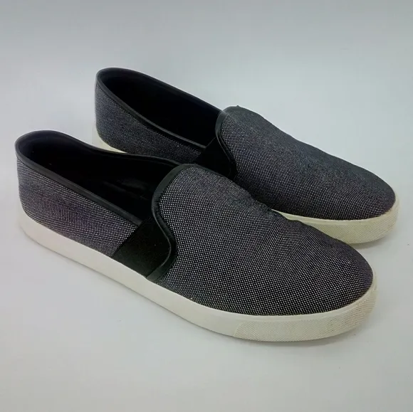 Vince Preston Leather Linen Cotton  Slip On Sneaker Dark Gray Black 9M