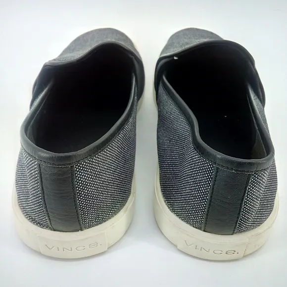 Vince Preston Leather Linen Cotton  Slip On Sneaker Dark Gray Black 9M