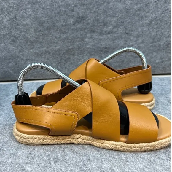 Vince Women's Espadrille Sandals Leather Criss Cross Straps Casual Tan Size 9.5