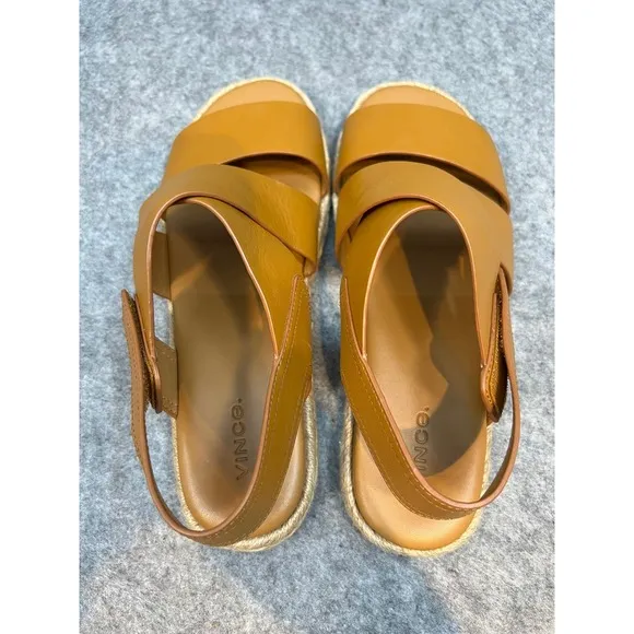 Vince Women's Espadrille Sandals Leather Criss Cross Straps Casual Tan Size 9.5