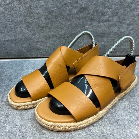 Vince Women's Espadrille Sandals Leather Criss Cross Straps Casual Tan Size 9.5