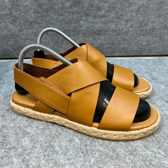 Vince Women's Espadrille Sandals Leather Criss Cross Straps Casual Tan Size 9.5