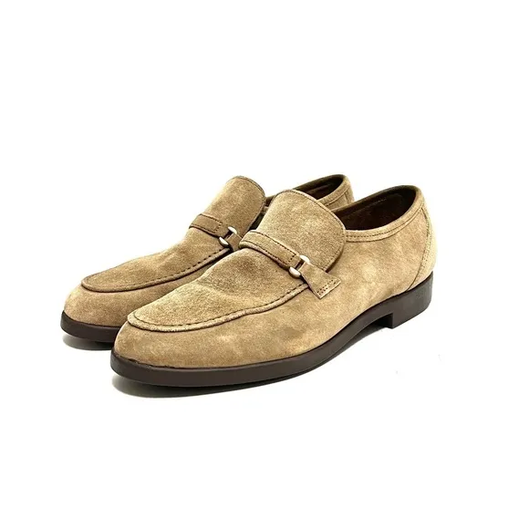 Vintage 1990s men’s khaki tan vegan suede deadstock slip on loafers