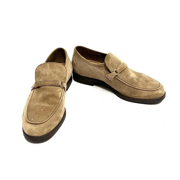 Vintage 1990s men’s khaki tan vegan suede deadstock slip on loafers