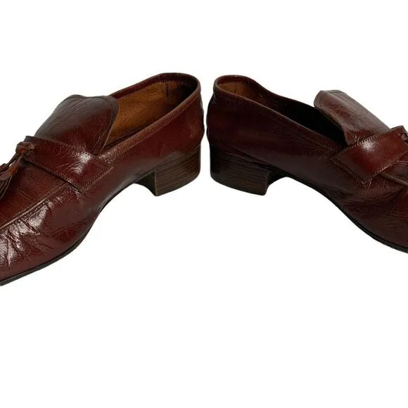 Vintage 70s Arfango Italian Leather Tassel Loafers Mens Size 8 Brown Round Toe