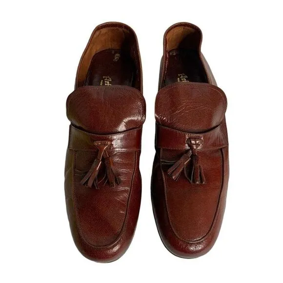 Vintage 70s Arfango Italian Leather Tassel Loafers Mens Size 8 Brown Round Toe