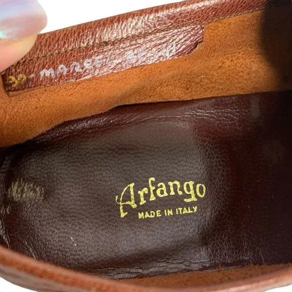 Vintage 70s Arfango Italian Leather Tassel Loafers Mens Size 8 Brown Round Toe