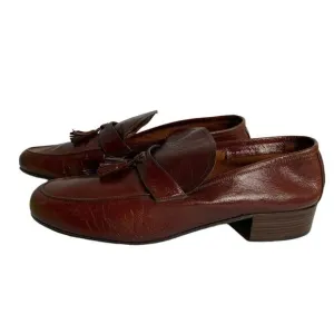 Vintage 70s Arfango Italian Leather Tassel Loafers Mens Size 8 Brown Round Toe